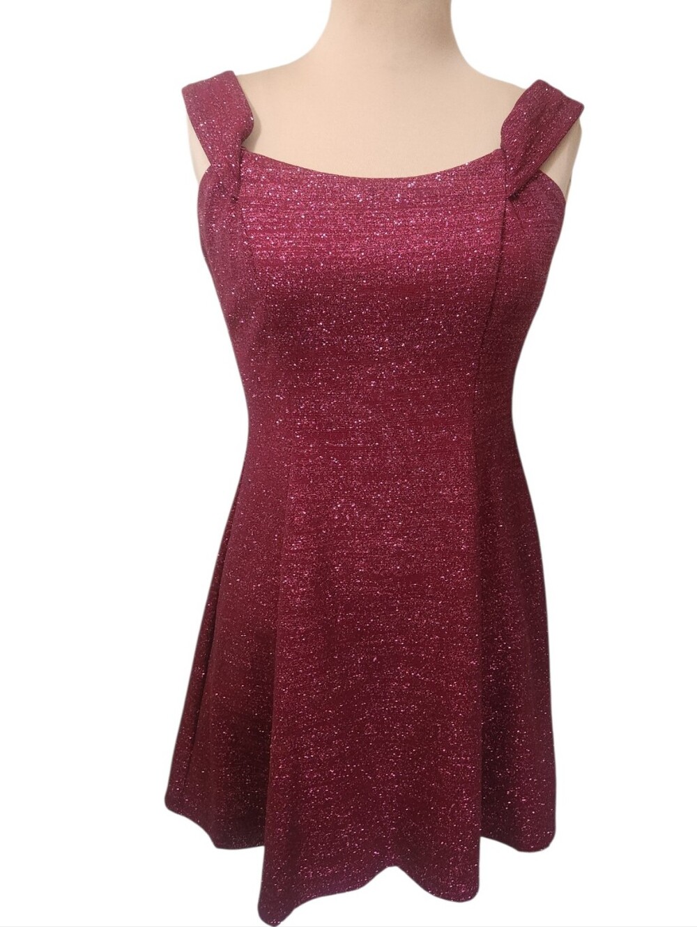 BETSY & ADAM Burgundy Off-the-Shoulder Glitter Mini Cocktail Dress - Size 6 - Picture 3 of 15